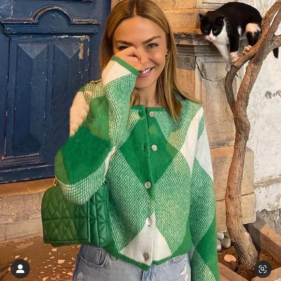 ZARA jacquard knit argyle geometric print cardigan blogger favorite - Picture 9 of 16